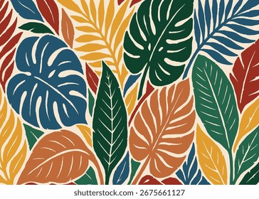 Fondo de patrón de hojas de selva exótica. Fondo de arte de Ilustración vectorial