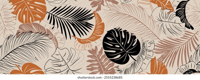 Exotic jungle plants illustration template. Leaves. Creative collage modern seamless pattern. Trendy vector template for design.