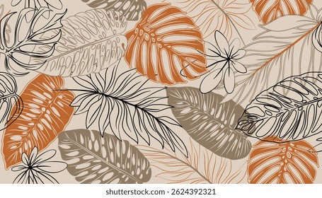 Modelo de ilustração de plantas da selva exóticas. Folhas. Colagem criativa padrão moderno sem costura. Modelo vetor moderno para design.
