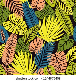 Exotic Jungle Plants Seamless Pattern 