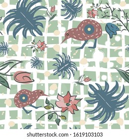 Exotic Kiwi bird Seamless Pattern. Vector Illustration