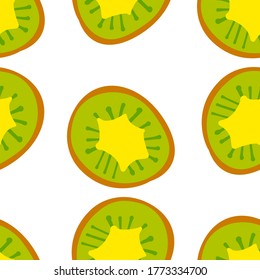 Exotic Kiwi fruit pattern. Vector seamless background made in funny doodle style. Clipart food elements. Hand painted elements.
