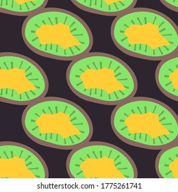 Exotic Kiwi fruit pattern. Vector seamless background made in funny doodle style. Clipart food elements. Hand painted elements.