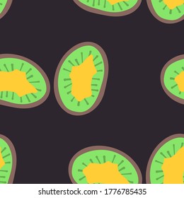 Exotic Kiwi fruit pattern. Vector seamless background made in funny doodle style. Clipart food elements. Hand painted elements.
