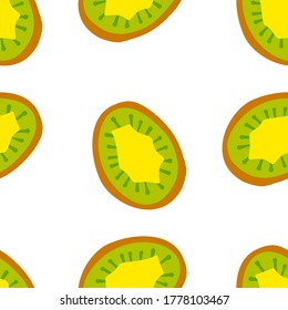 Exotic Kiwi fruit pattern. Vector seamless background made in funny doodle style. Clipart food elements. Hand painted elements.