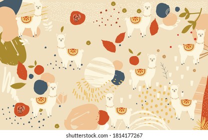 Exotic lama poster background vector illustration