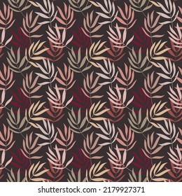 Exotic leaf seamless pattern vector. Abstract flat leaves branches floral backdrop illustration. Wallpaper, background, fabric, textile, print, wrapping paper or package design.