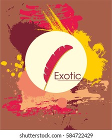 Exotic leaf silhouette on a splattered background. Vector.
