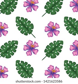 exotic leafs and flowers tropical pattern