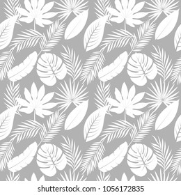 Exotic Leaves Background. Seamless Pattern With Different Leaves. 