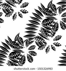 Exotic Leaves. Black and White Pattern Seamless