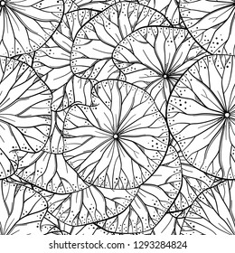 Exotic  leaves black and white vector seamless pattern