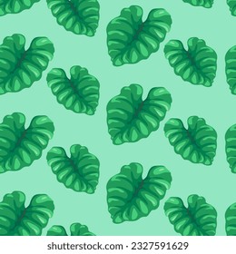 Exotic leaves and branches of plants and wildflowers, bushes or shrubs. Tropical vegetation and flora, adornment of wilderness. Seamless pattern, background print or wallpaper. Vector in flat style