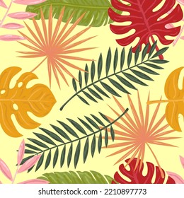 Exotic leaves concept seamless pattern. Vector hand drawn illustration icon. Exotic leaves seamless pattern concept