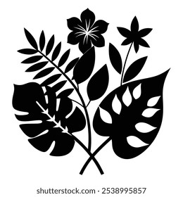 Exotic leaves and flowers silhouette vector art featuring intricate designs perfect for print, wall decor, branding, and digital projects.