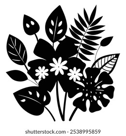 Exotic leaves and flowers silhouette vector art featuring intricate designs perfect for print, wall decor, branding, and digital projects.