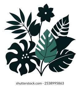 Exotic leaves and flowers silhouette vector art featuring intricate designs perfect for print, wall decor, branding, and digital projects.