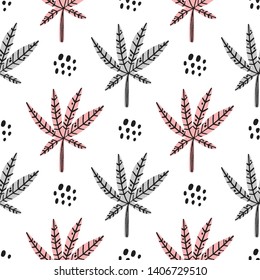 Exotic leaves hand drawn vector seamless pattern. Tropical plants drawing. Botanical wrapping paper, textile, background fill design.