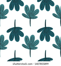 Exotic leaves hand drawn vector seamless pattern. Tropical plants drawing. Botanical wrapping paper, textile, background fill design.