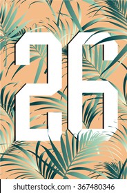 Exotic leaves with numbers in soft summer colors and in vector