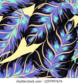 Exotic leaves on a green background. Tropical pattern with banana leaves.