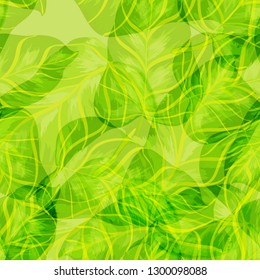 Exotic leaves on a green background. Tropical pattern with banana leaves.