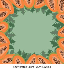 Hojas exóticas y papaya , recogidas en una composición sobre fondo blanco. Floral natural. Postcard para el texto. Tarjeta de bienvenida vectorial para su diseño.Marco para su texto sobre fondo floral.