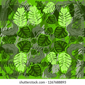 Exotic leaves pattern. In green