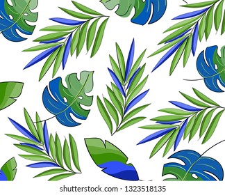 Exotic leaves pattern, rainforest. Vector background.