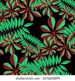 Exotic Leaves. Pattern Seamless with Asian Plants