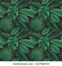 Patrón de hojas exóticas. Impresión perfecta con vegetación selvática tropical y hojas de palmera. Textura vectorial
