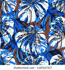 Exotic Leaves. Seamless Pattern with Australian Jungle. Trendy Colorful Texture for Fabric, Wallpaper, Linen. Vector Tropical Pattern.