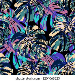 Exotic Leaves. Seamless Pattern with Australian Jungle. Modern Colorful Texture for Print, Swimwear, Underwear. Vector Tropical Pattern.