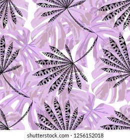 Exotic Leaves. Seamless Pattern with Australian Jungle. Trendy Colorful Texture for Wallpaper, Swimwear, Underwear. Vector Tropical Pattern.