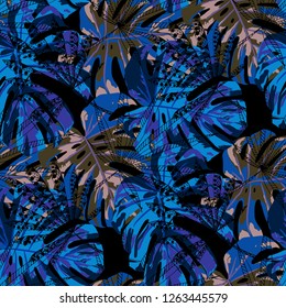 Exotic Leaves. Seamless Pattern with Australian Jungle. Trendy Colorful Texture for Print, Swimwear, Underwear. Vector Tropical Pattern.