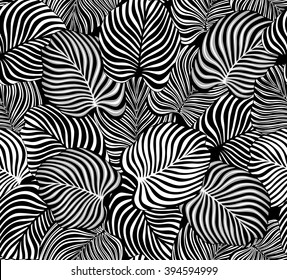 Exotic Leaves Seamless Pattern in Black and White