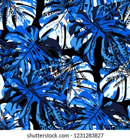 Exotic Leaves. Seamless Pattern with Brasilian Rainforest. Vintage Colorful Texture for Fabric, Wallpaper, Linen. Vector Tropical Pattern.