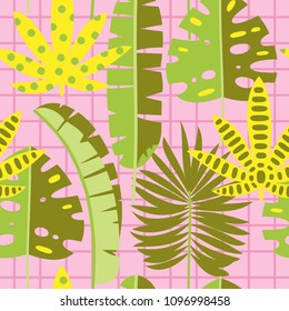 Exotic leaves seamless pattern. Hand drawn tropical summer background.