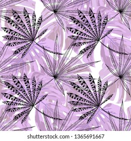 Exotic Leaves. Seamless Pattern with Hawaiian Jungle. Vintage Colorful Texture for Fabric, Wallpaper, Textile. Vector Tropical Pattern.