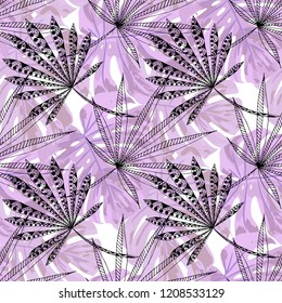 Exotic Leaves. Seamless Pattern with Indian Rainforest. Trendy Colorful Texture for Print, Textile, Linen. Vector Tropical Pattern.