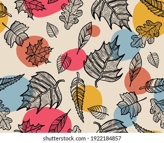 Exotic leaves seamless pattern. Tropical style. Vector illustration. Vector illustration