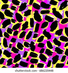 Exotic leaves summer funky seamless pattern.80s 90s pop art memphis style.Hand drawn ink artistic trendy sport fashion background. Expressive ornament for textile,wrapping, decoration  