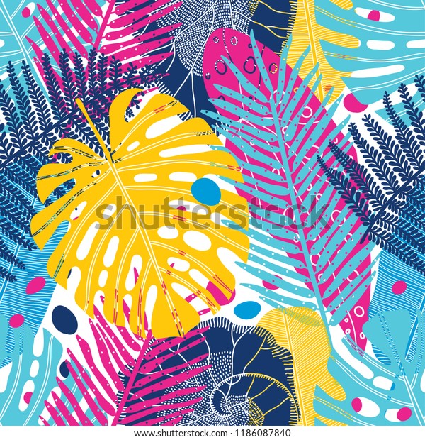 Exotic Leaves Vector Seamless Pattern Can Stock Vector Royalty Free 1186087840 Shutterstock 2870