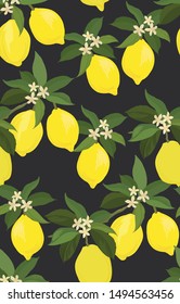 Exotic lemon seamless background. Summer vector pattern with floral pattern.