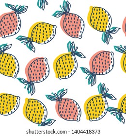 Exotic Lemon seamless pattern illustration. Summer background design.