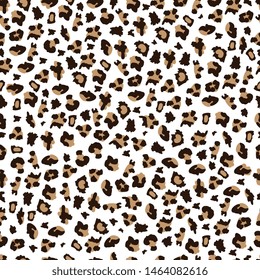 Exotic leopard print seamless pattern on white background, wild African animal fur texture. Decorative textile design inspired by nature, vector illustration