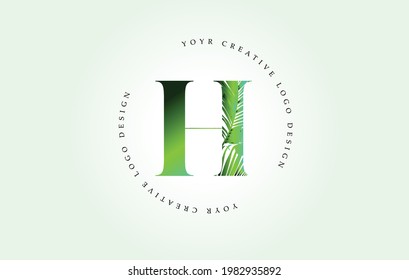 Exotic Letter H Logo mit Logo aus Palm Tree Leaf Muster Texture Design Logo Symbol. Creative Palm Tree Letter Logo mit modernen Bio-Bio-Ideen aus Leafen.