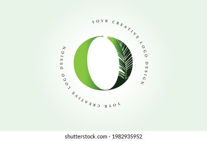 Exotic Letter O Logo with Palm Tree Leaf Pattern Texture Design Logo Icon. Creative Palm Tree Letter Logo with Modern Leafs Organic Natural Bio Idea.