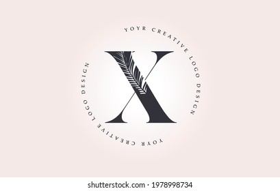 Exotic Letter X Logo with Palm Tree Leaf Pattern Texture Design Logo Icon. Creative Palm Tree Letter Logo with Modern Leafs Organic Natural Bio Idea.