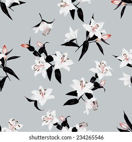 Exotic lilies grey seamless vector print